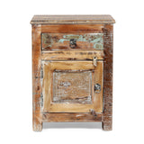 Offerman Boho Handcrafted Wood Nightstand, Natural and Distressed White