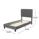 Eveleth Contemporary Upholstered Twin Bed Platform, Charcoal Gray and Black Noble House