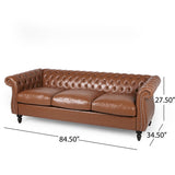 Silverdale Traditional Chesterfield 3 Piece Living Room Set, Cognac Brown and Dark Brown Noble House
