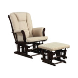 Traditional Upholstered Glider with Ottoman Beige and Espresso