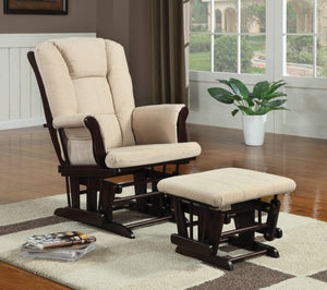 Traditional Upholstered Glider with Ottoman Beige and Espresso