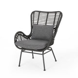 Noble House Montana Indoor Wicker Club Chairs with Cushions (Set of 2), Gray and Dark Gray