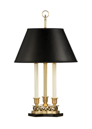 Thea Antique Brass Triple Candle Table Lamp with Elegant Black Shade – Stylish Home Decor Accent