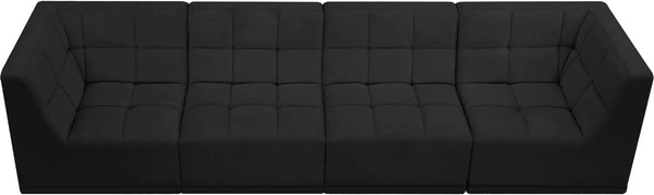 Relax Velvet / Engineered Wood / Foam Contemporary Black Velvet Modular Sofa - 128" W x 34" D x 31" H