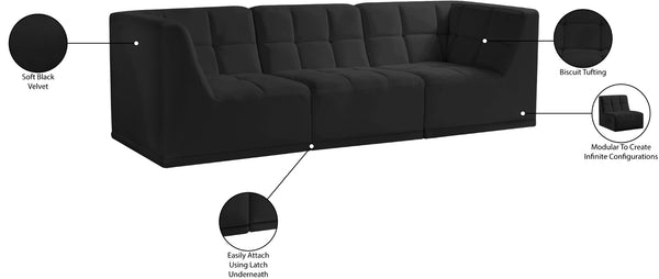 Relax Velvet / Engineered Wood / Foam Contemporary Black Velvet Modular Sofa - 98" W x 34" D x  31" H