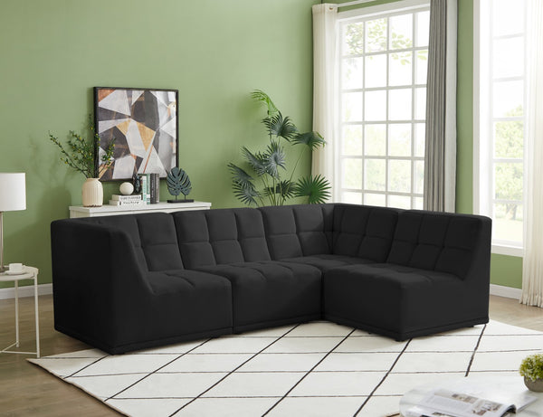 Relax Velvet / Engineered Wood / Foam Contemporary Black Velvet Modular Sectional - 98" W x 64" D x 31" H