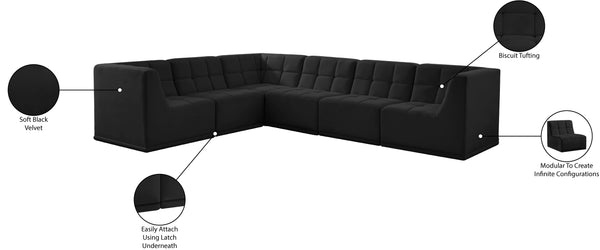 Relax Velvet / Engineered Wood / Foam Contemporary Black Velvet Modular Sectional - 128" W x 98" D x 31" H
