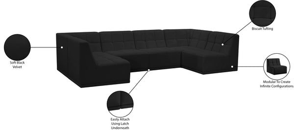 Relax Velvet / Engineered Wood / Foam Contemporary Black Velvet Modular Sectional - 128" W x 64" D x 31" H