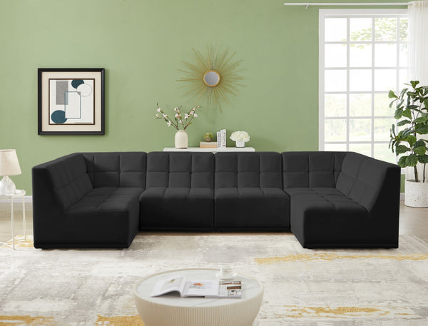 Relax Velvet / Engineered Wood / Foam Contemporary Black Velvet Modular Sectional - 128" W x 64" D x 31" H