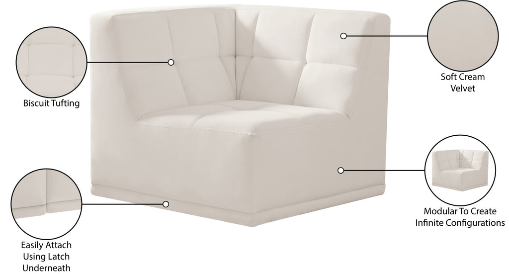 Relax Velvet / Engineered Wood / Foam Contemporary Cream Velvet Corner Chair - 34" W x 34" D x 31" H