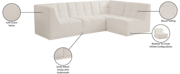 Relax Velvet / Engineered Wood / Foam Contemporary Cream Velvet Modular Sectional - 98" W x 64" D x 31" H