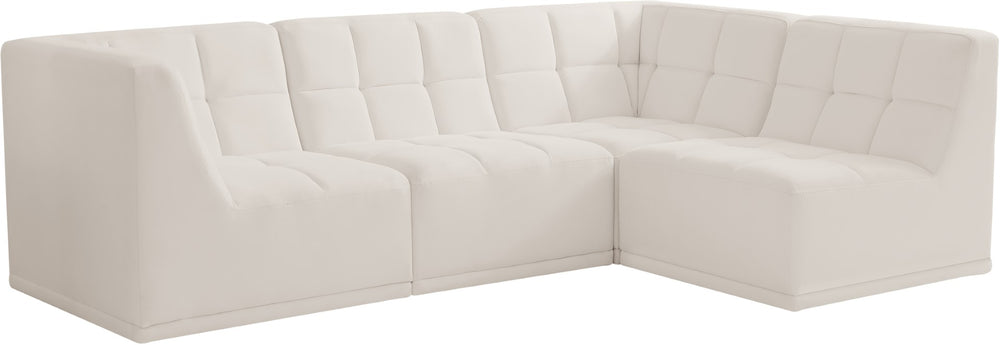 Relax Velvet / Engineered Wood / Foam Contemporary Cream Velvet Modular Sectional - 98" W x 64" D x 31" H