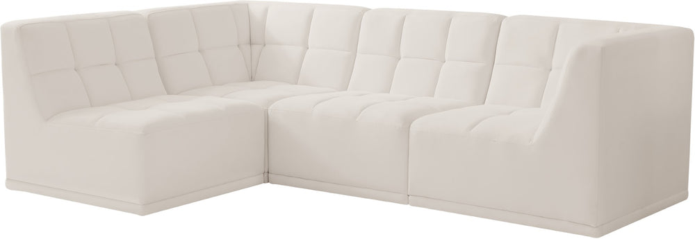 Relax Velvet / Engineered Wood / Foam Contemporary Cream Velvet Modular Sectional - 98" W x 64" D x 31" H