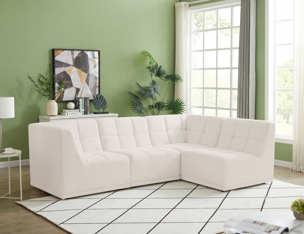 Relax Velvet / Engineered Wood / Foam Contemporary Cream Velvet Modular Sectional - 98" W x 64" D x 31" H