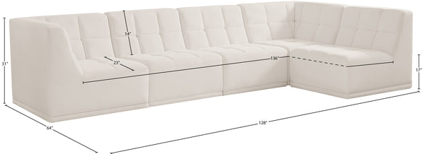 Relax Velvet / Engineered Wood / Foam Contemporary Cream Velvet Modular Sectional - 128" W x 64" D x 31" H
