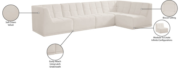 Relax Velvet / Engineered Wood / Foam Contemporary Cream Velvet Modular Sectional - 128" W x 64" D x 31" H