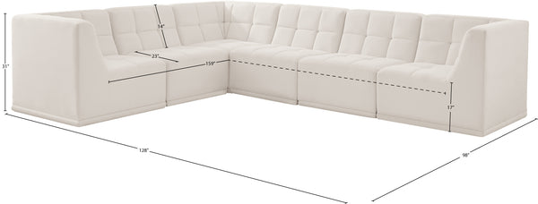 Relax Velvet / Engineered Wood / Foam Contemporary Cream Velvet Modular Sectional - 128" W x 98" D x 31" H