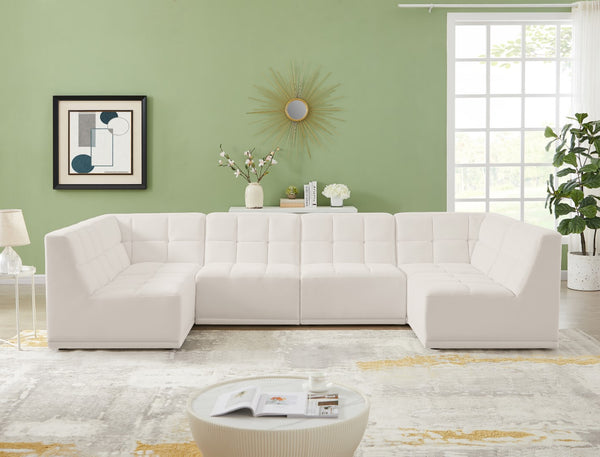 Relax Velvet / Engineered Wood / Foam Contemporary Cream Velvet Modular Sectional - 128" W x 64" D x 31" H