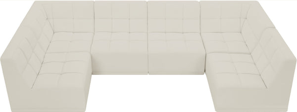 Relax Velvet / Engineered Wood / Foam Contemporary Cream Velvet Modular Sectional - 128" W x 64" D x 31" H