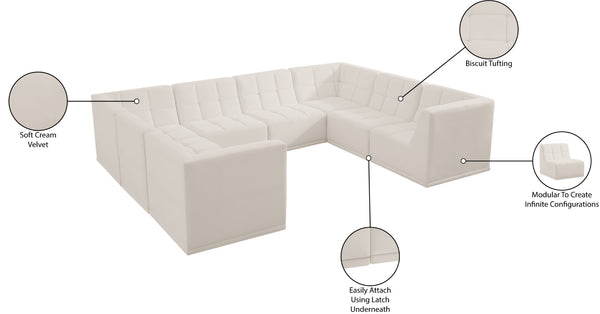 Relax Velvet / Engineered Wood / Foam Contemporary Cream Velvet Modular Sectional - 128" W x 98" D x 31" H