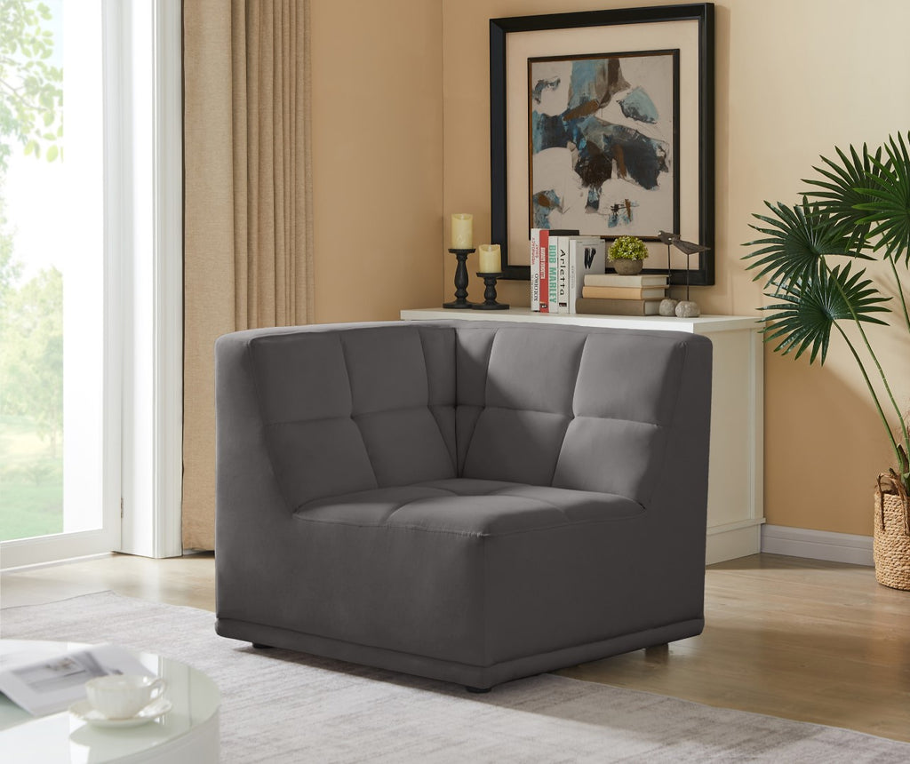 Relax Velvet / Engineered Wood / Foam Contemporary Grey Velvet Corner Chair - 34" W x 34" D x 31" H