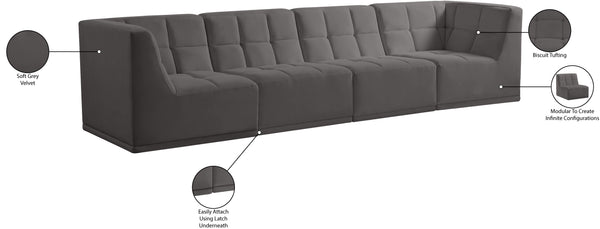 Relax Velvet / Engineered Wood / Foam Contemporary Grey Velvet Modular Sofa - 128" W x 34" D x 31" H