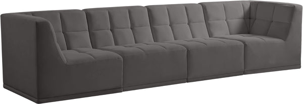 Relax Velvet / Engineered Wood / Foam Contemporary Grey Velvet Modular Sofa - 128" W x 34" D x 31" H