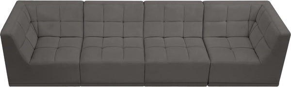 Relax Velvet / Engineered Wood / Foam Contemporary Grey Velvet Modular Sofa - 128" W x 34" D x 31" H