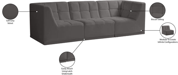Relax Velvet / Engineered Wood / Foam Contemporary Grey Velvet Modular Sofa - 98" W x 34" D x  31" H