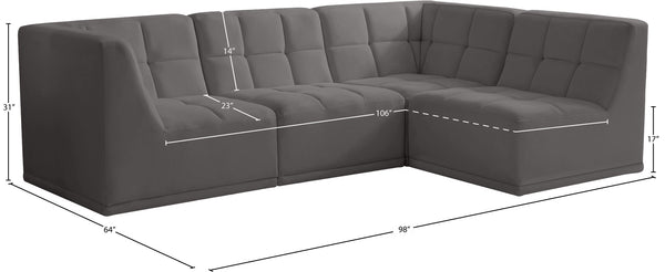 Relax Velvet / Engineered Wood / Foam Contemporary Grey Velvet Modular Sectional - 98" W x 64" D x 31" H