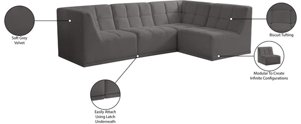 Relax Velvet / Engineered Wood / Foam Contemporary Grey Velvet Modular Sectional - 98" W x 64" D x 31" H