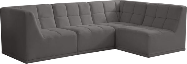 Relax Velvet / Engineered Wood / Foam Contemporary Grey Velvet Modular Sectional - 98" W x 64" D x 31" H