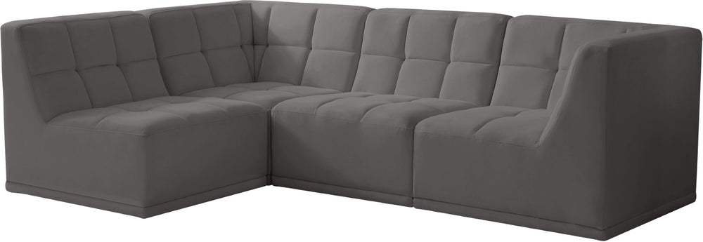 Relax Velvet / Engineered Wood / Foam Contemporary Grey Velvet Modular Sectional - 98" W x 64" D x 31" H