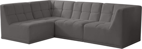 Relax Velvet / Engineered Wood / Foam Contemporary Grey Velvet Modular Sectional - 98" W x 64" D x 31" H