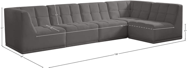 Relax Velvet / Engineered Wood / Foam Contemporary Grey Velvet Modular Sectional - 128" W x 64" D x 31" H