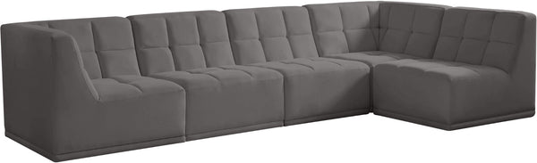 Relax Velvet / Engineered Wood / Foam Contemporary Grey Velvet Modular Sectional - 128" W x 64" D x 31" H
