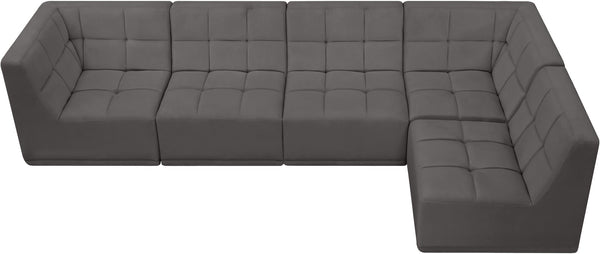 Relax Velvet / Engineered Wood / Foam Contemporary Grey Velvet Modular Sectional - 128" W x 64" D x 31" H