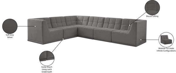 Relax Velvet / Engineered Wood / Foam Contemporary Grey Velvet Modular Sectional - 128" W x 98" D x 31" H