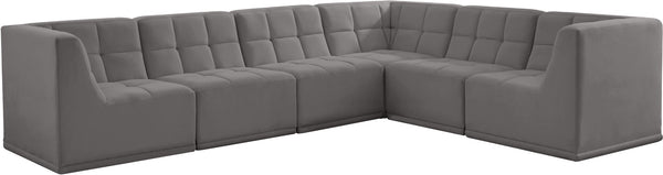 Relax Velvet / Engineered Wood / Foam Contemporary Grey Velvet Modular Sectional - 128" W x 98" D x 31" H