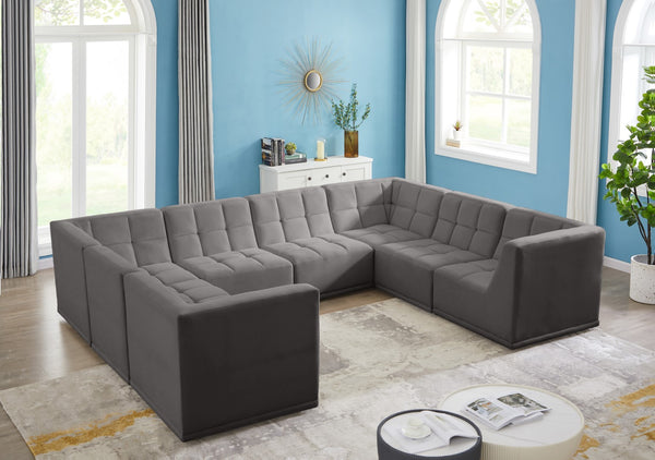 Relax Velvet / Engineered Wood / Foam Contemporary Grey Velvet Modular Sectional - 128" W x 98" D x 31" H