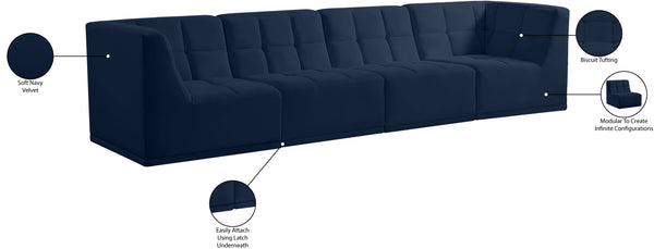 Relax Velvet / Engineered Wood / Foam Contemporary Navy Velvet Modular Sofa - 128" W x 34" D x 31" H