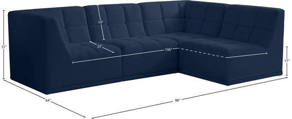 Relax Velvet / Engineered Wood / Foam Contemporary Navy Velvet Modular Sectional - 98" W x 64" D x 31" H