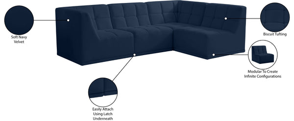 Relax Velvet / Engineered Wood / Foam Contemporary Navy Velvet Modular Sectional - 98" W x 64" D x 31" H