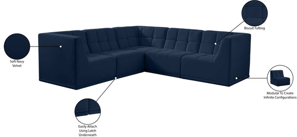 Relax Velvet / Engineered Wood / Foam Contemporary Navy Velvet Modular Sectional - 98" W x 98" D x 31" H