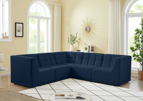 Relax Velvet / Engineered Wood / Foam Contemporary Navy Velvet Modular Sectional - 98" W x 98" D x 31" H
