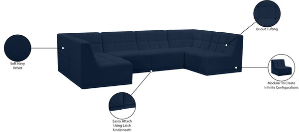 Relax Velvet / Engineered Wood / Foam Contemporary Navy Velvet Modular Sectional - 128" W x 64" D x 31" H