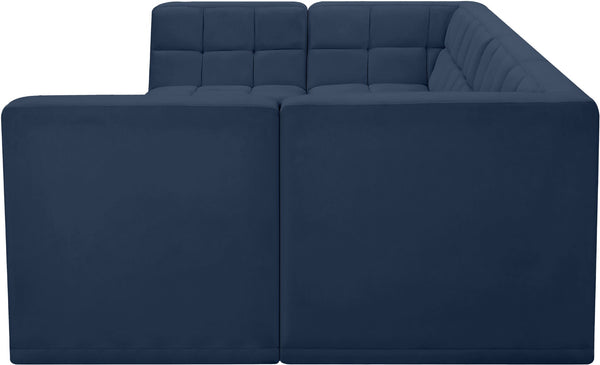 Relax Velvet / Engineered Wood / Foam Contemporary Navy Velvet Modular Sectional - 128" W x 64" D x 31" H