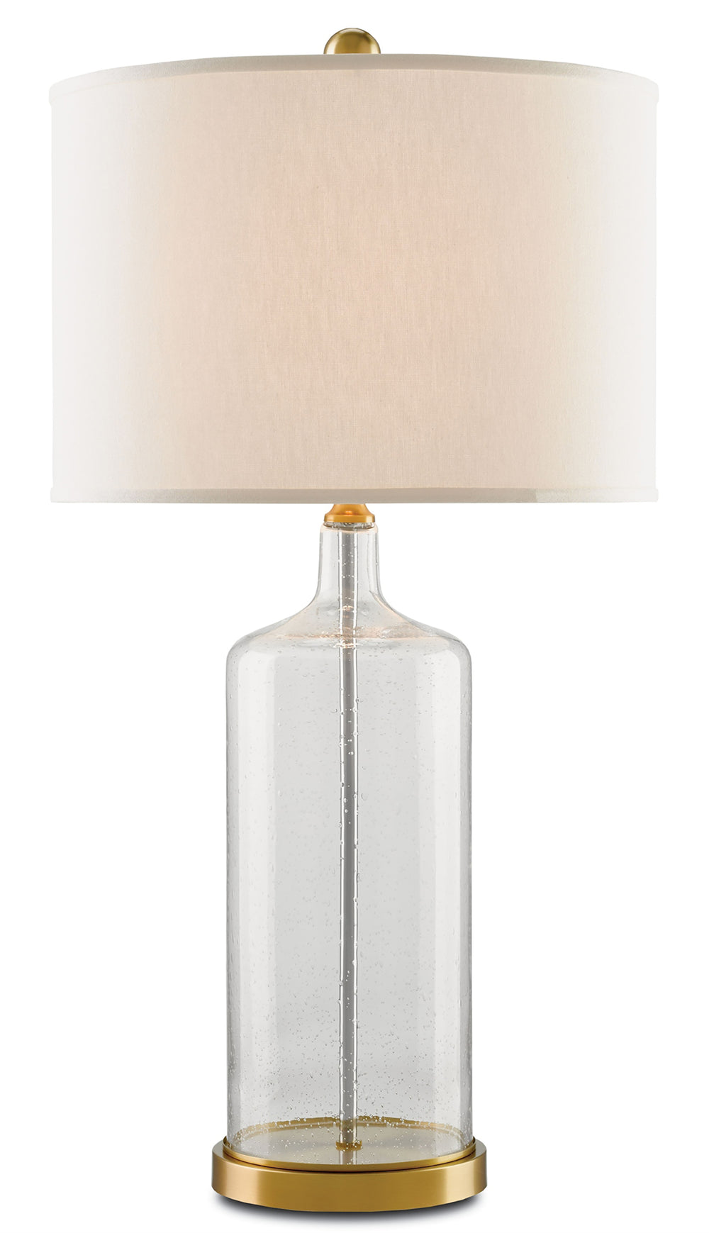 Hazel Table Lamp - Elegant Clear Seeded Glass with Brass Base & Off-White Shade for Timeless Style