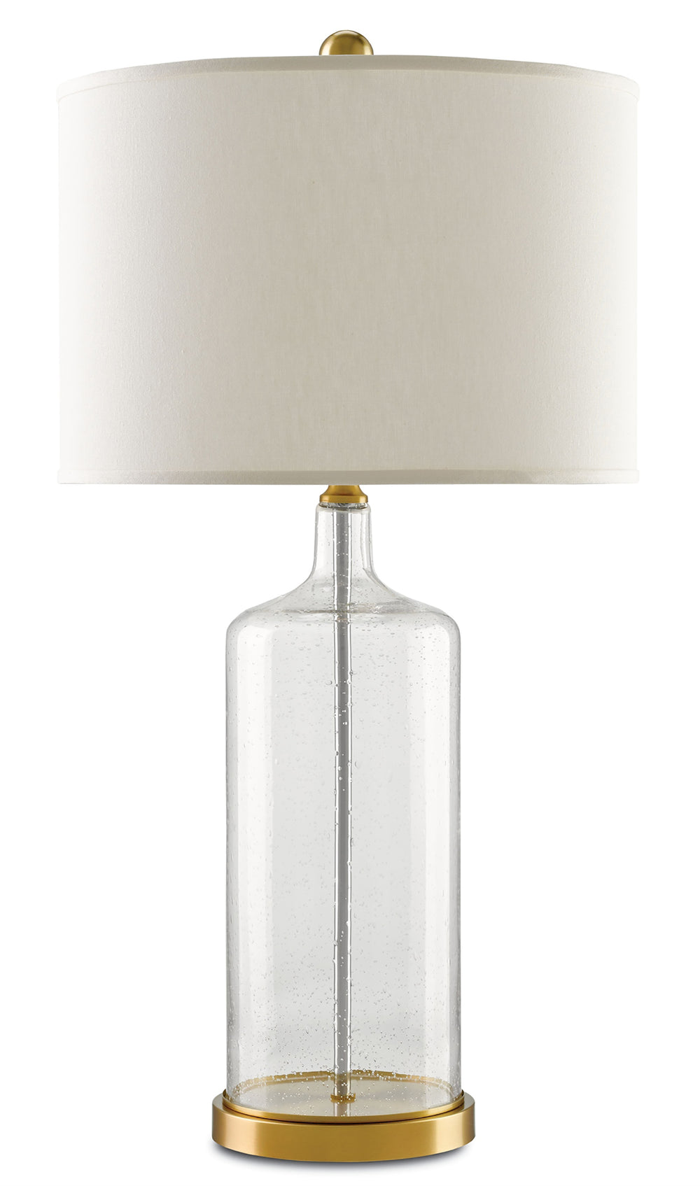 Hazel Table Lamp - Elegant Clear Seeded Glass with Brass Base & Off-White Shade for Timeless Style