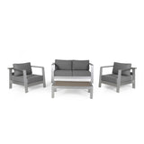 Bayport Outdoor 4 Seater Aluminum Club Chair Set With Coffee Table and Loveseat